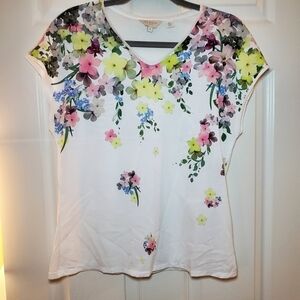 TED BAKER Floral White T-Shirt Sz 1 US 4